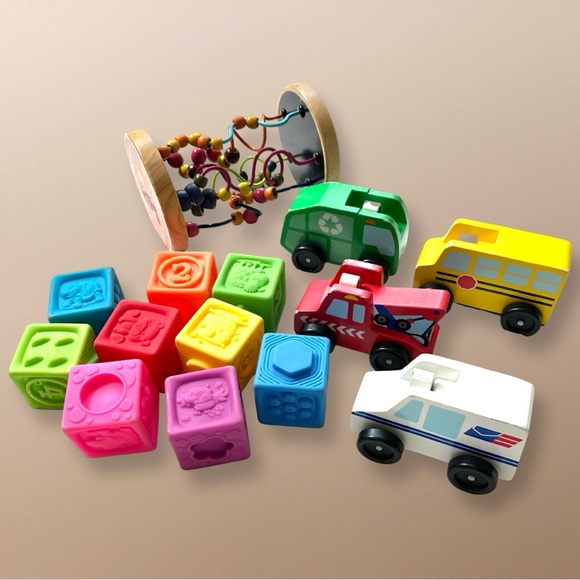 Colorful Kids Toy Bundle with Wooden Vehicles and Blocks - Picture 1 of 5